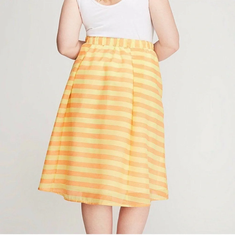 Lane Bryant 22/24 Yellow Striped A-Line Plus Skirt Summer Party Office lined